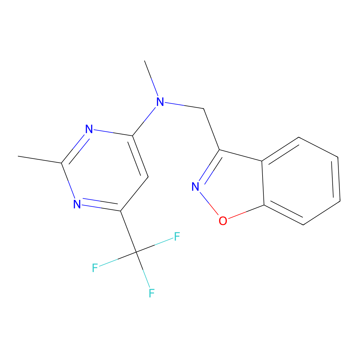 N-[(1,2-benzoxazol-3-yl)methyl]-N,2-dimethyl-6-(trifluoromethyl)pyrimidin-4-amine molecular structure, CAS 3030830-30-6