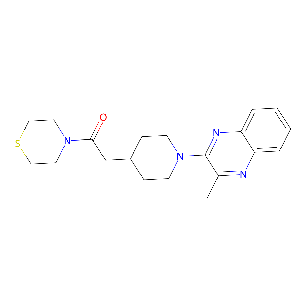 2-[1-(3-Methylquinoxalin-2-yl)piperidin-4-yl]-1-(thiomorpholin-4-yl)ethan-1-one molecular structure, CAS 3030830-33-9