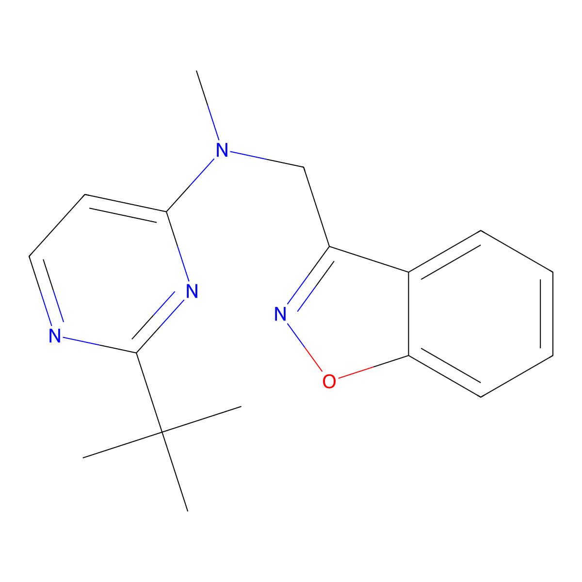 N-[(1,2-benzoxazol-3-yl)methyl]-2-tert-butyl-N-methylpyrimidin-4-amine molecular structure, CAS 3030830-35-1
