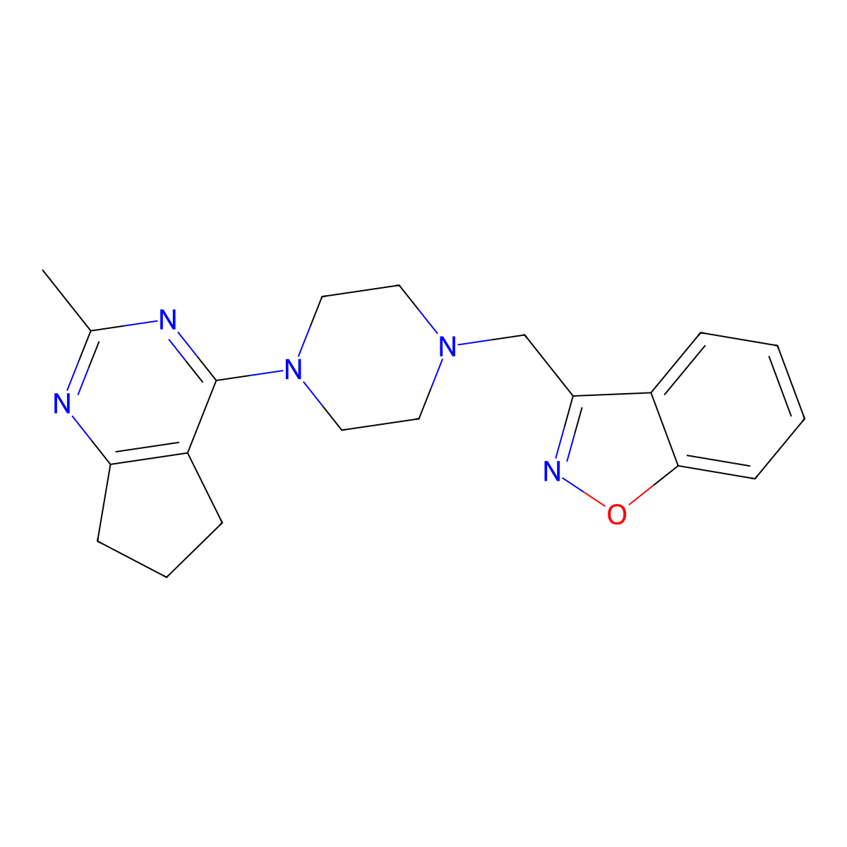 3-[(4-{2-methyl-5H,6H,7H-cyclopenta[d]pyrimidin-4-yl}piperazin-1-yl)methyl]-1,2-benzoxazole molecular structure, CAS 3030830-39-5