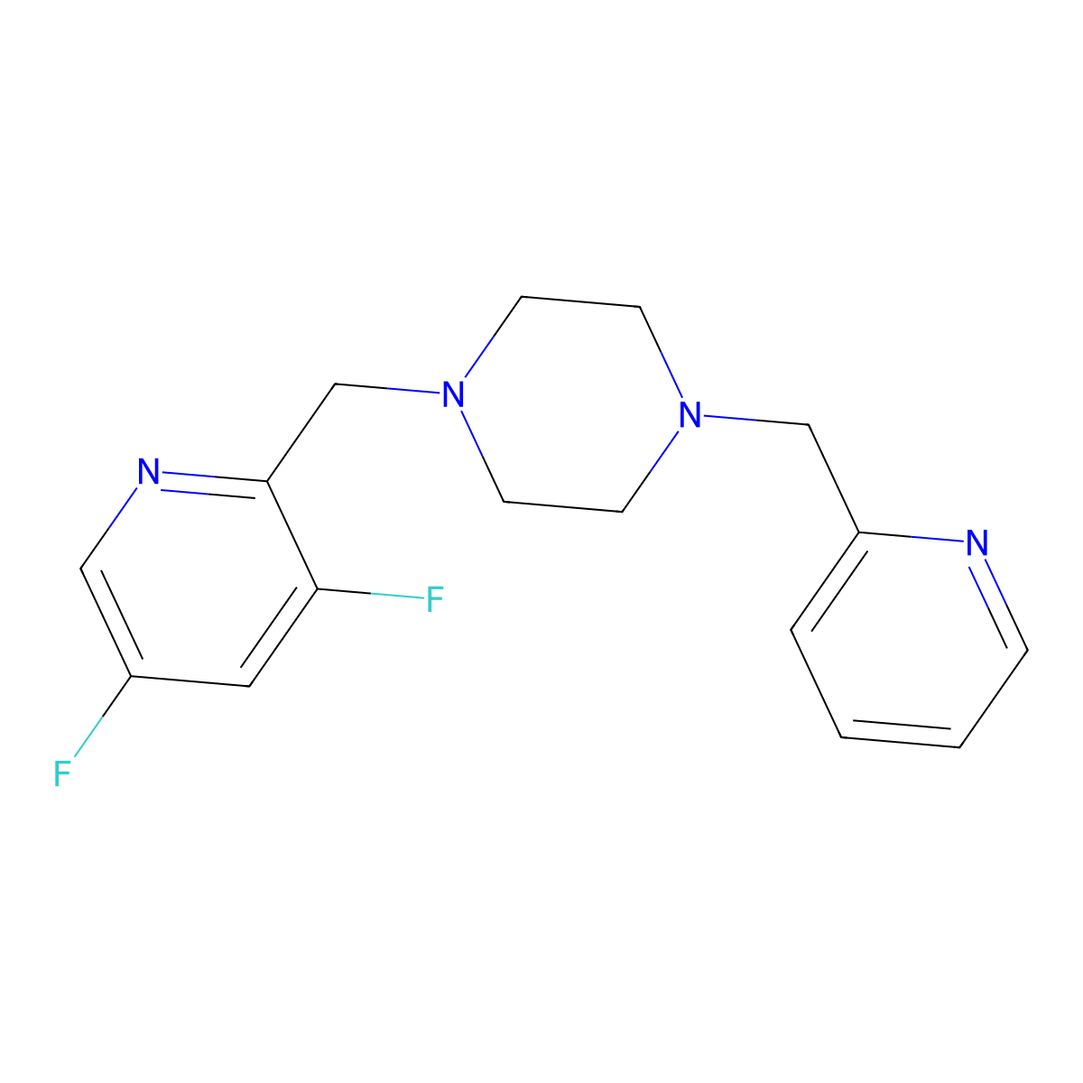 1-[(3,5-Difluoropyridin-2-yl)methyl]-4-[(pyridin-2-yl)methyl]piperazine molecular structure, CAS 3030830-50-0