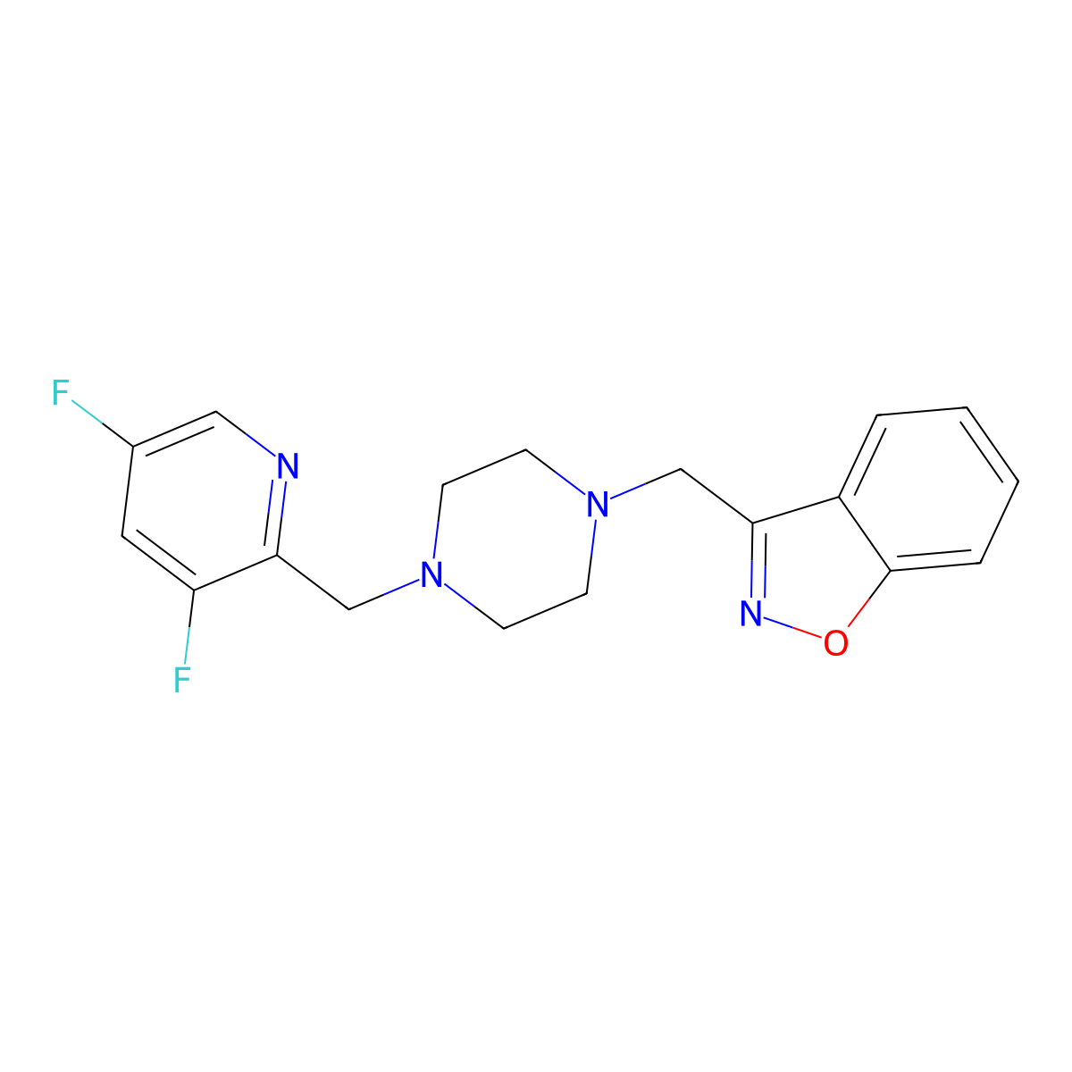 3-({4-[(3,5-Difluoropyridin-2-yl)methyl]piperazin-1-yl}methyl)-1,2-benzoxazole molecular structure, CAS 3030830-59-9
