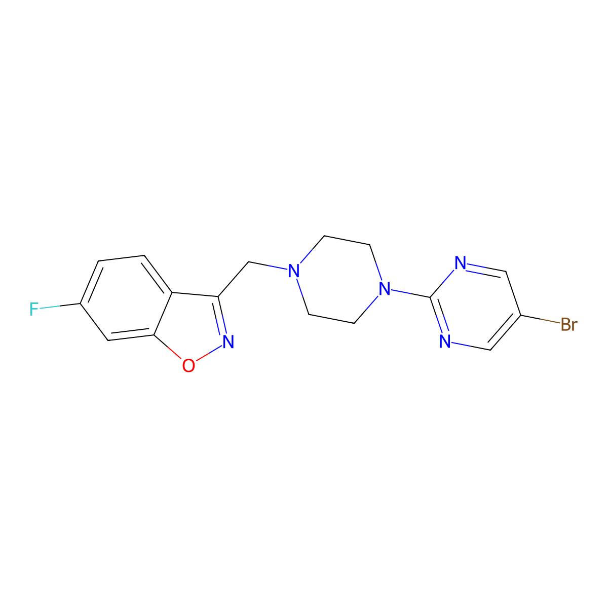 3-{[4-(5-Bromopyrimidin-2-yl)piperazin-1-yl]methyl}-6-fluoro-1,2-benzoxazole molecular structure, CAS 3030830-61-3