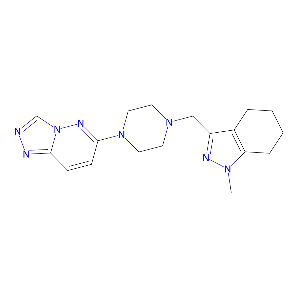 1-methyl-3-[(4-{[1,2,4]triazolo[4,3-b]pyridazin-6-yl}piperazin-1-yl)methyl]-4,5,6,7-tetrahydro-1H-indazole molecular structure, CAS 3030830-68-0