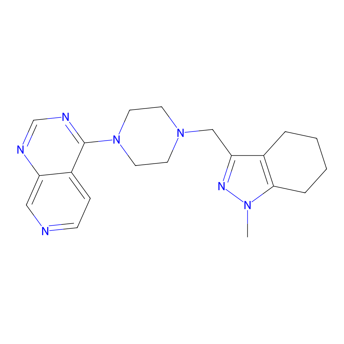 1-methyl-3-[(4-{pyrido[3,4-d]pyrimidin-4-yl}piperazin-1-yl)methyl]-4,5,6,7-tetrahydro-1H-indazole molecular structure, CAS 3030830-70-4