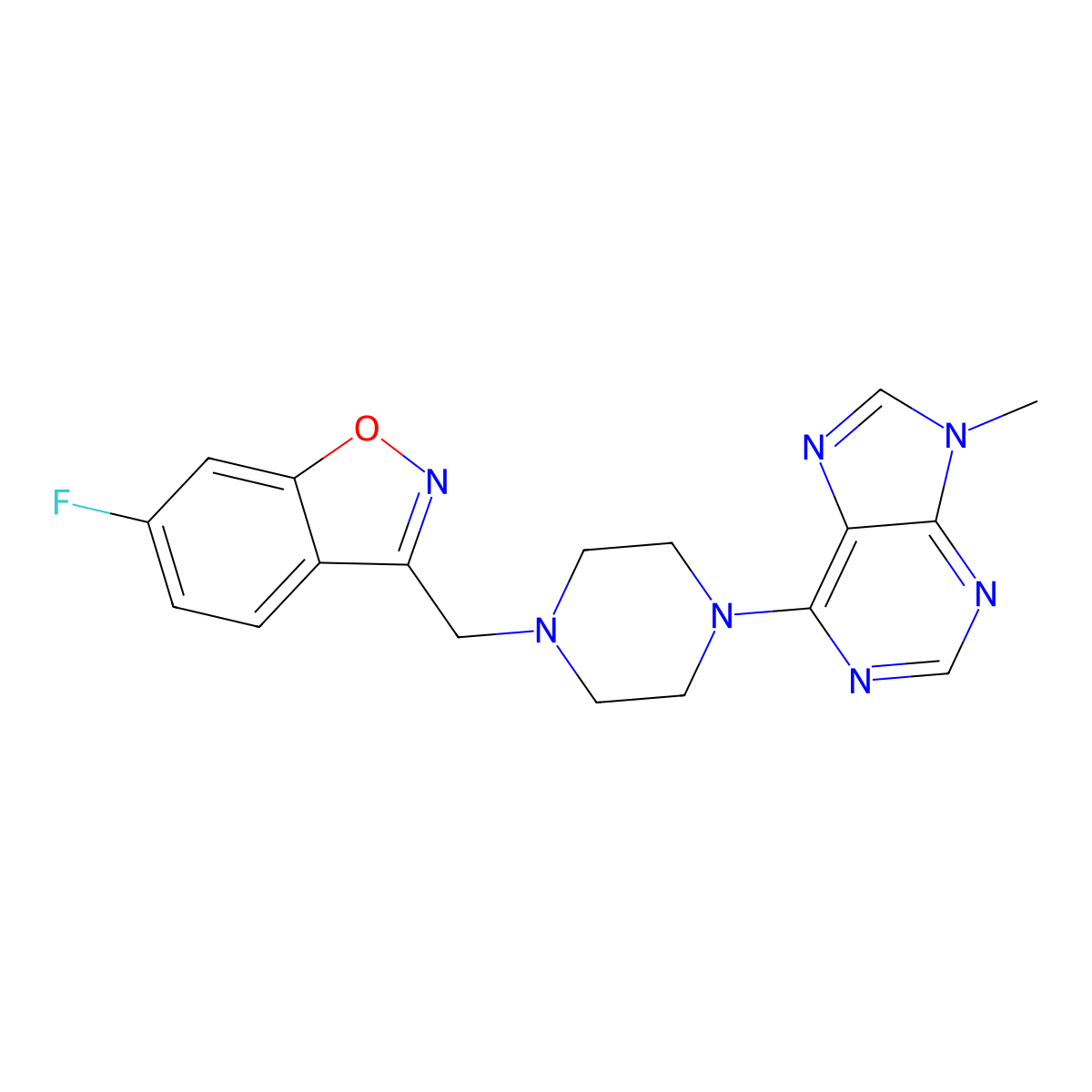 6-{4-[(6-fluoro-1,2-benzoxazol-3-yl)methyl]piperazin-1-yl}-9-methyl-9H-purine molecular structure, CAS 3030830-72-6