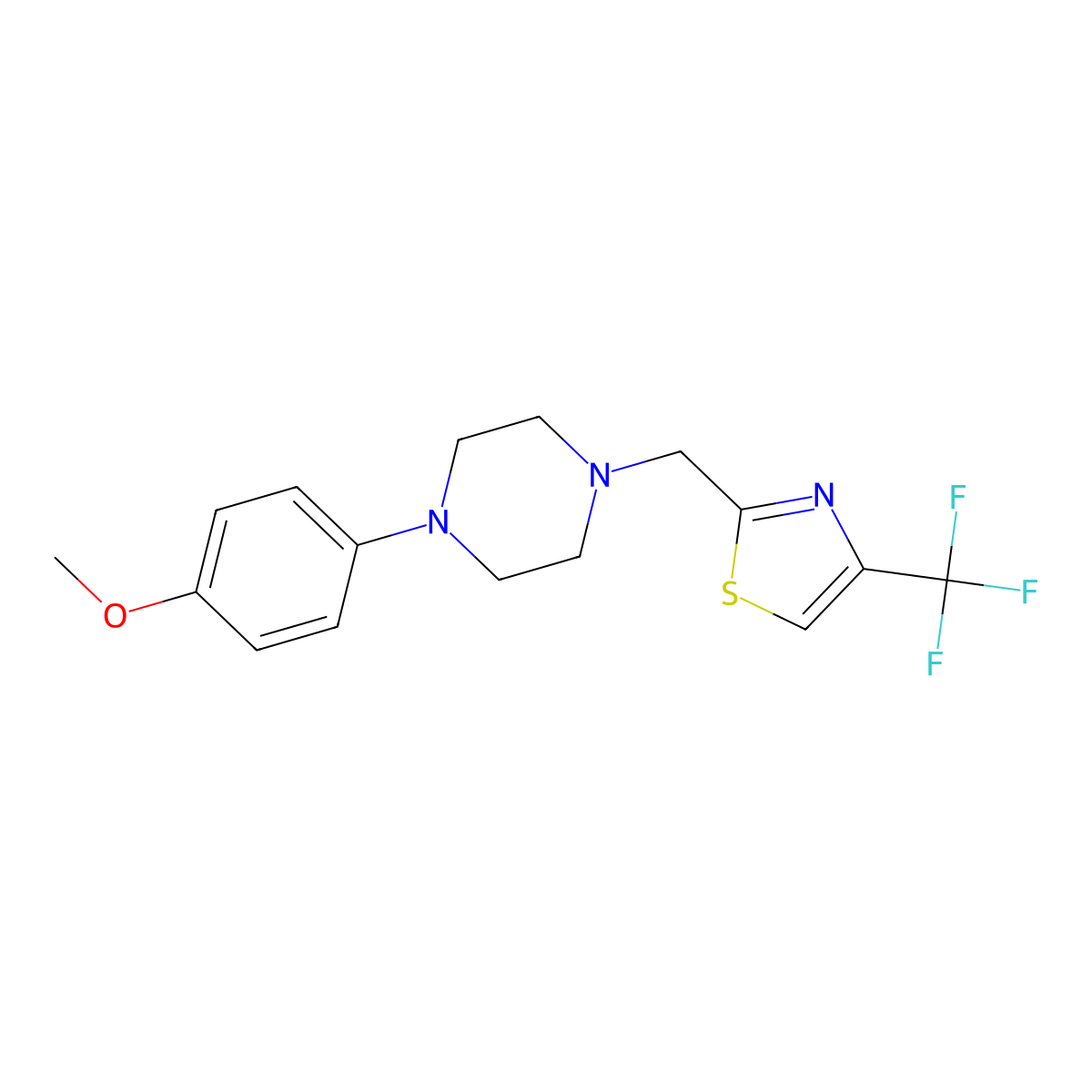 1-(4-Methoxyphenyl)-4-{[4-(trifluoromethyl)-1,3-thiazol-2-yl]methyl}piperazine molecular structure, CAS 3030830-78-2