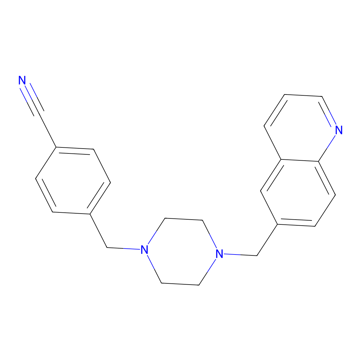 4-({4-[(Quinolin-6-yl)methyl]piperazin-1-yl}methyl)benzonitrile molecular structure, CAS 3030830-80-6