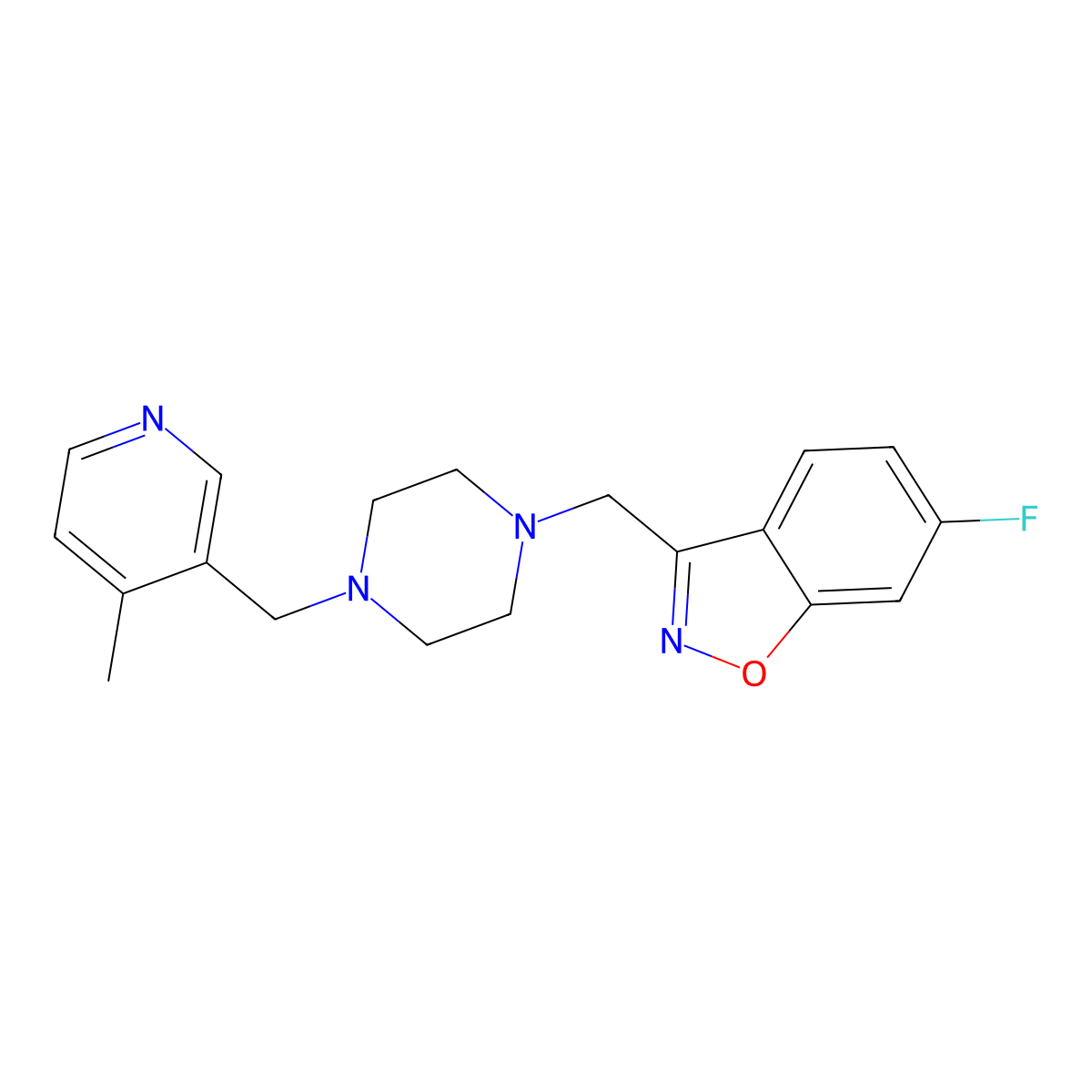 6-Fluoro-3-({4-[(4-methylpyridin-3-yl)methyl]piperazin-1-yl}methyl)-1,2-benzoxazole molecular structure, CAS 3030830-82-8