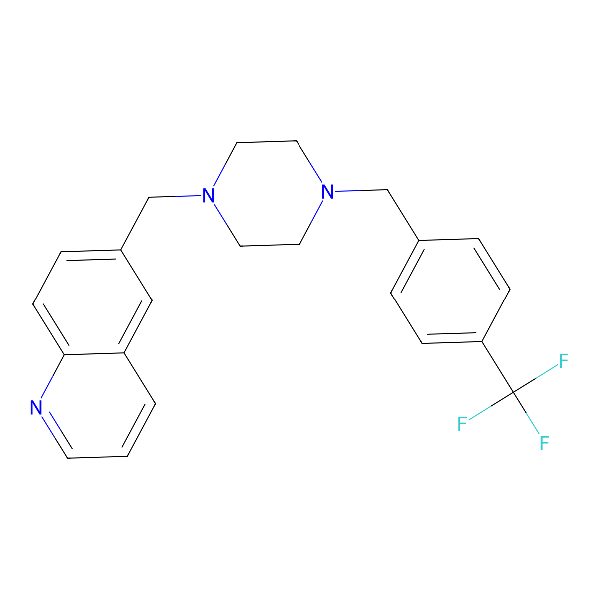 6-[(4-{[4-(Trifluoromethyl)phenyl]methyl}piperazin-1-yl)methyl]quinoline molecular structure, CAS 3030830-83-9