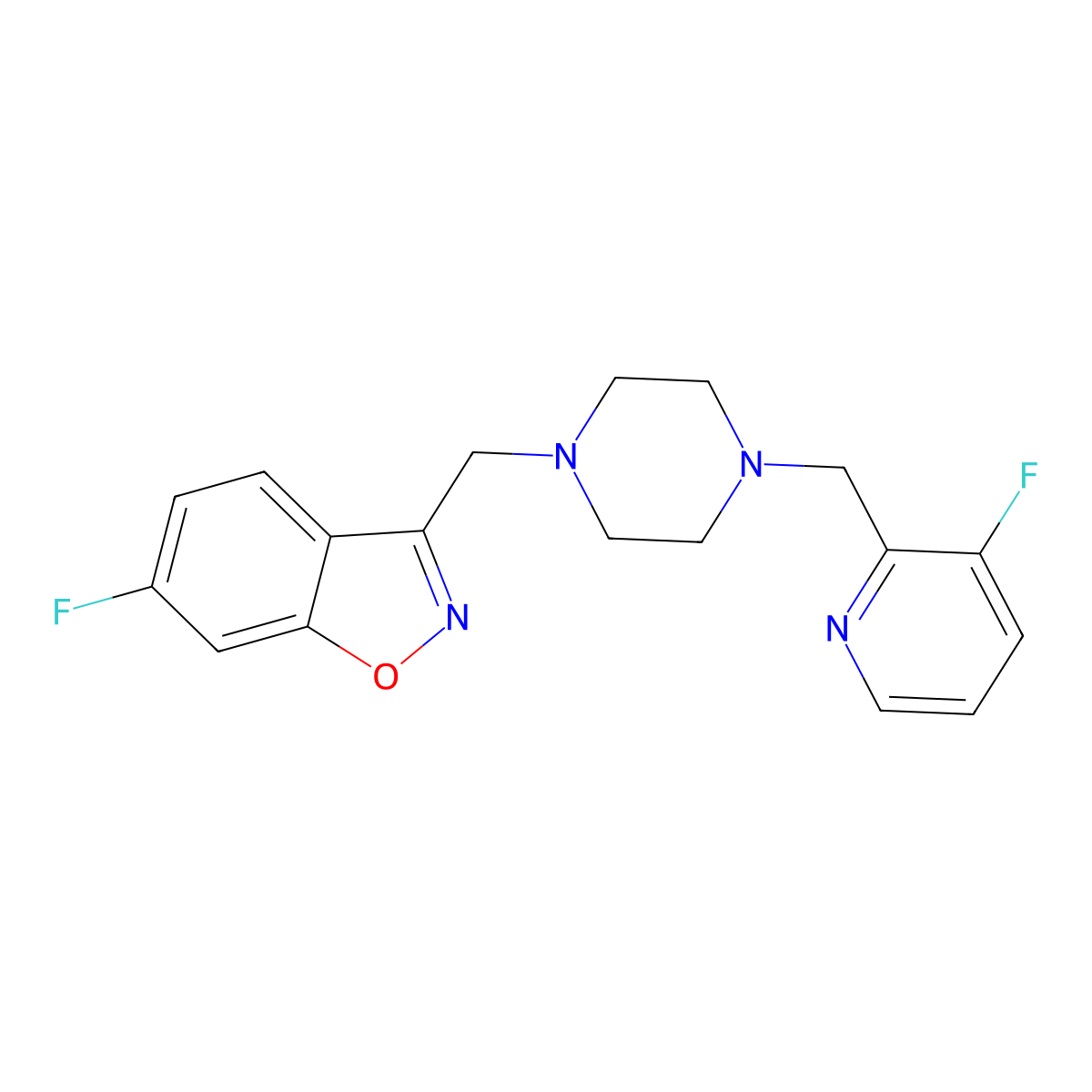 6-Fluoro-3-({4-[(3-fluoropyridin-2-yl)methyl]piperazin-1-yl}methyl)-1,2-benzoxazole molecular structure, CAS 3030830-86-2