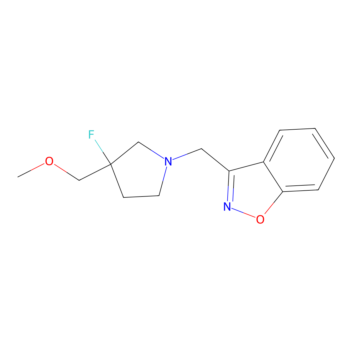 3-{[3-Fluoro-3-(methoxymethyl)pyrrolidin-1-yl]methyl}-1,2-benzoxazole molecular structure, CAS 3030830-88-4