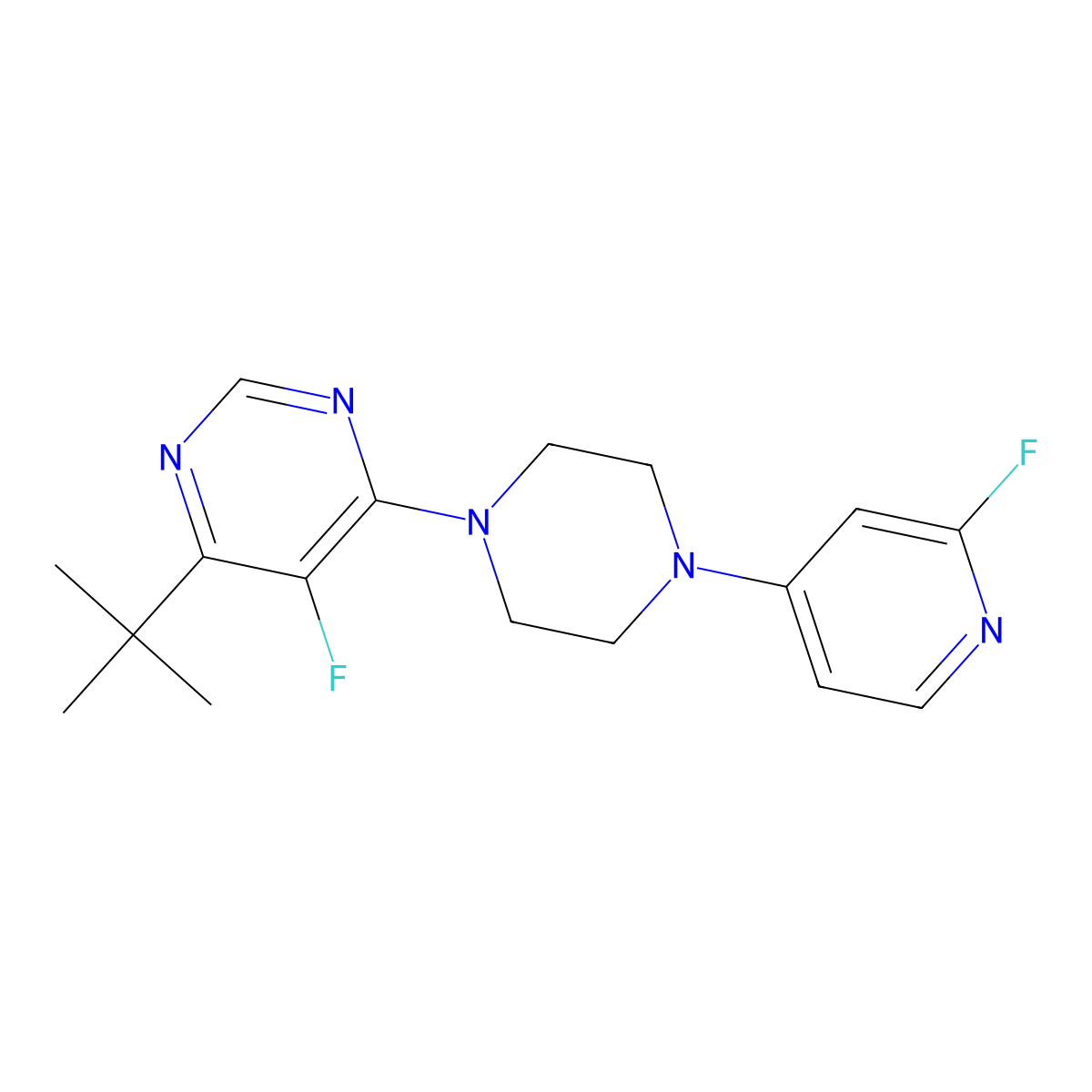 4-Tert-butyl-5-fluoro-6-[4-(2-fluoropyridin-4-yl)piperazin-1-yl]pyrimidine molecular structure, CAS 3030830-98-6