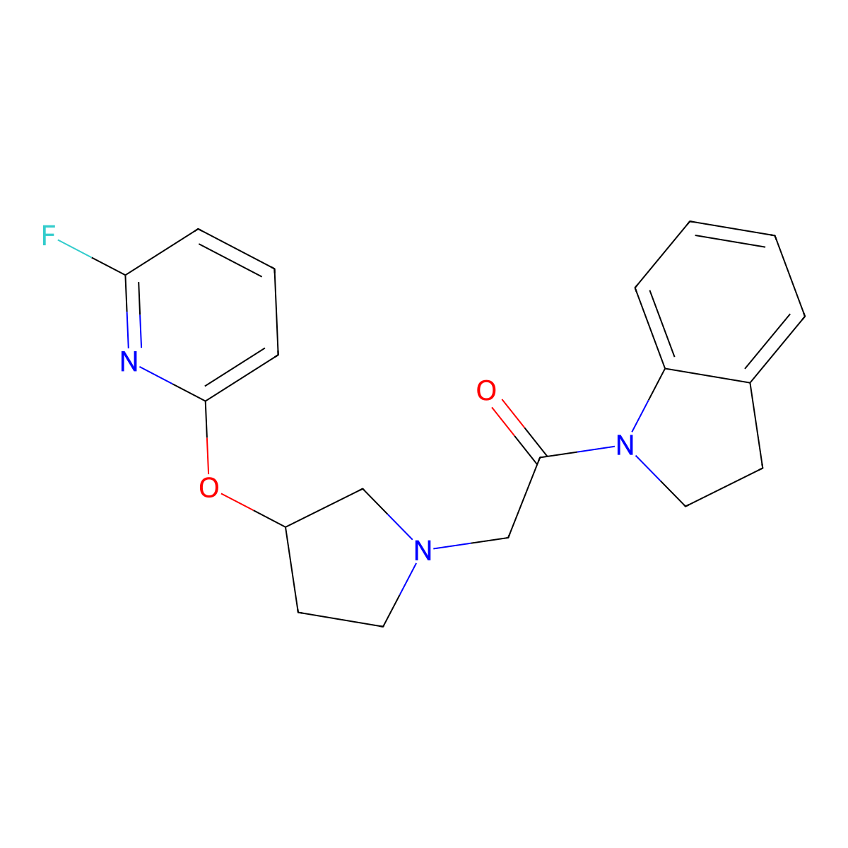 1-(2,3-Dihydroindol-1-yl)-2-[3-(6-fluoropyridin-2-yl)oxypyrrolidin-1-yl]ethanone molecular structure, CAS 3030831-18-3
