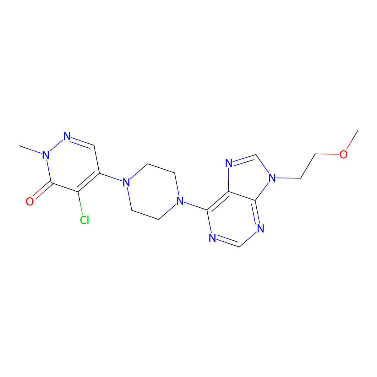 4-chloro-5-{4-[9-(2-methoxyethyl)-9H-purin-6-yl]piperazin-1-yl}-2-methyl-2,3-dihydropyridazin-3-one molecular structure, CAS 3030831-44-5