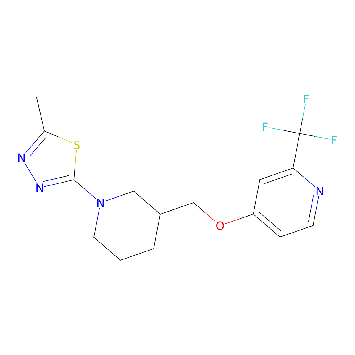 2-Methyl-5-[3-[[2-(trifluoromethyl)pyridin-4-yl]oxymethyl]piperidin-1-yl]-1,3,4-thiadiazole molecular structure, CAS 3030831-77-4