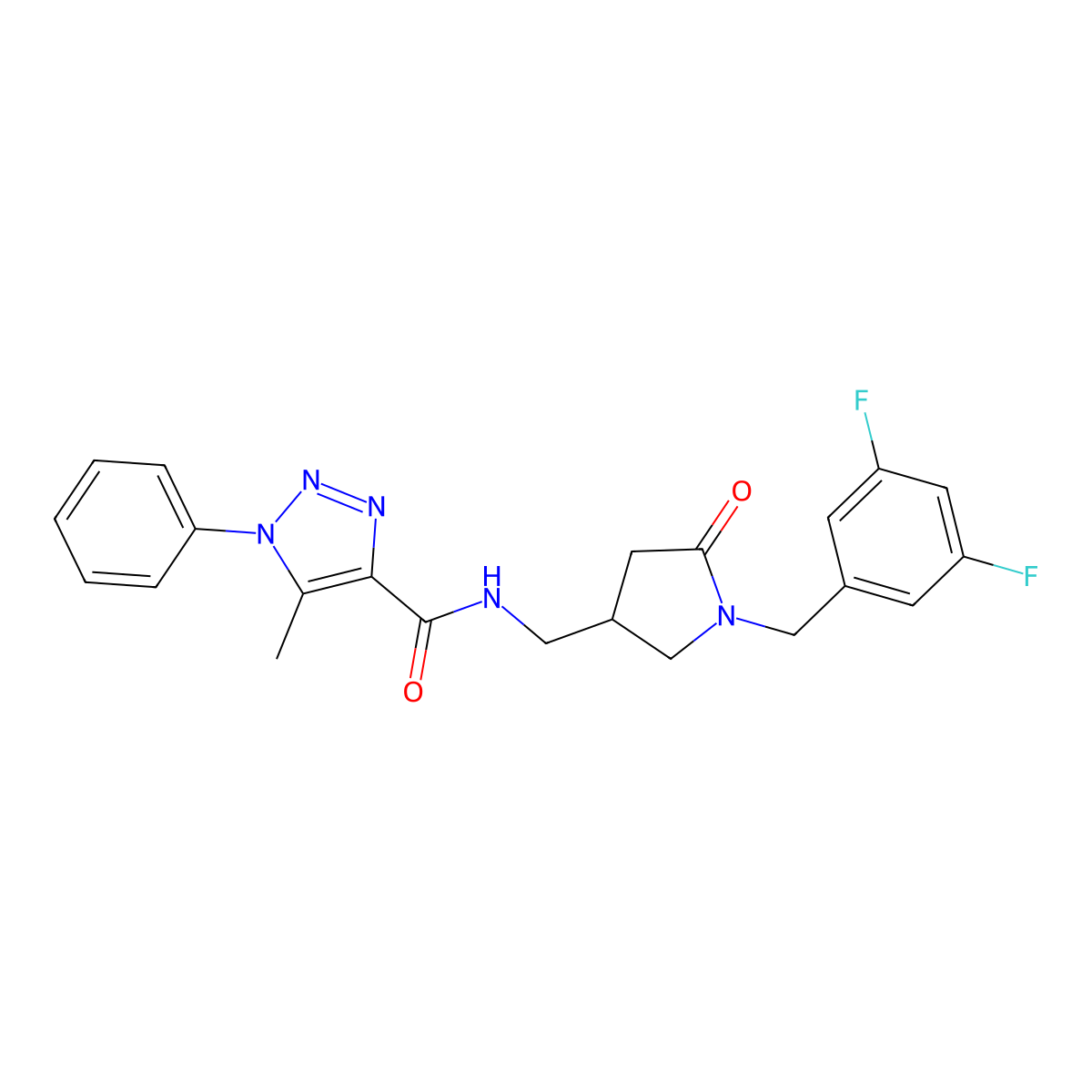 N-[[1-[(3,5-difluorophenyl)methyl]-5-oxopyrrolidin-3-yl]methyl]-5-methyl-1-phenyltriazole-4-carboxamide molecular structure, CAS 3030832-00-6
