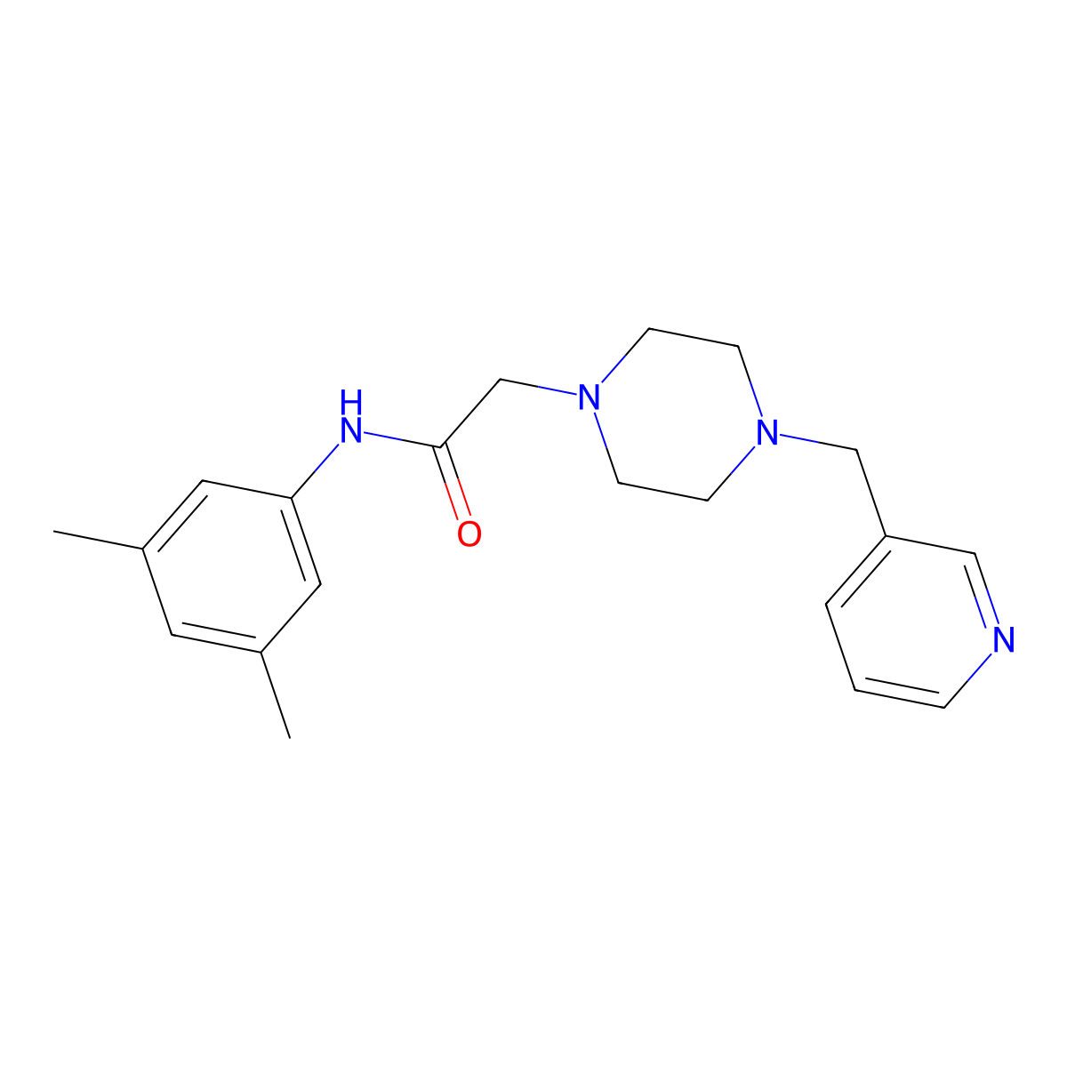 N-(3,5-dimethylphenyl)-2-[4-(pyridin-3-ylmethyl)piperazin-1-yl]acetamide molecular structure, CAS 3030833-42-9