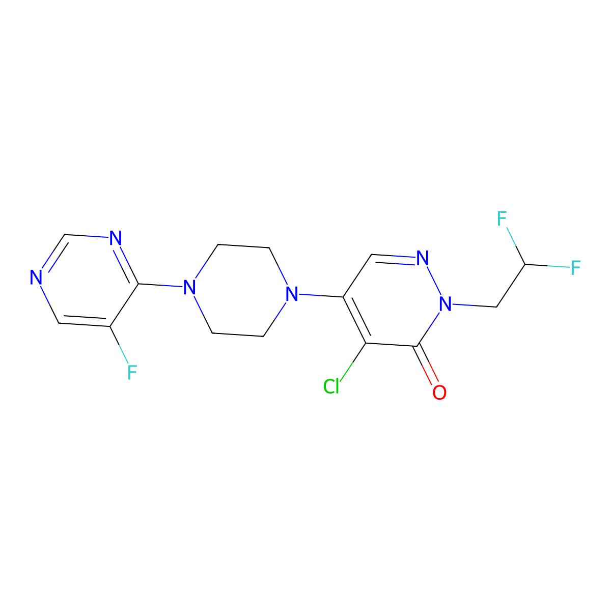 4-Chloro-2-(2,2-difluoroethyl)-5-[4-(5-fluoropyrimidin-4-yl)piperazin-1-yl]-2,3-dihydropyridazin-3-one molecular structure, CAS 3030835-52-7