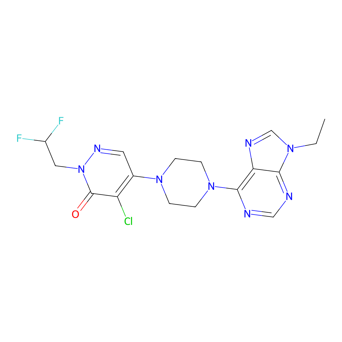 4-chloro-2-(2,2-difluoroethyl)-5-[4-(9-ethyl-9H-purin-6-yl)piperazin-1-yl]-2,3-dihydropyridazin-3-one molecular structure, CAS 3030835-60-7