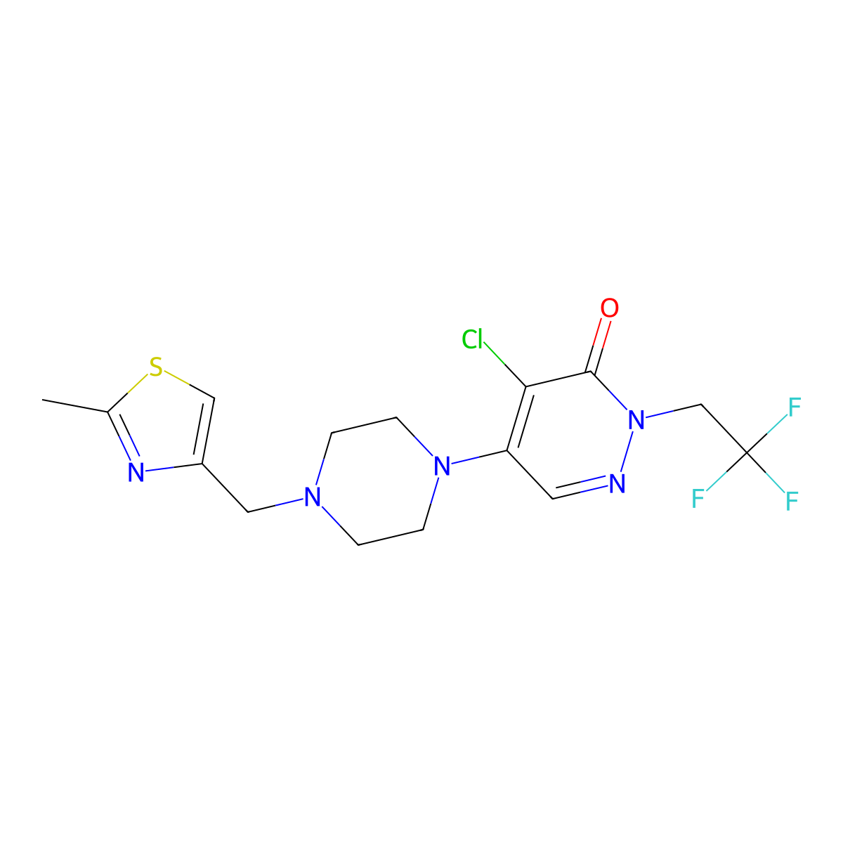 4-Chloro-5-{4-[(2-methyl-1,3-thiazol-4-yl)methyl]piperazin-1-yl}-2-(2,2,2-trifluoroethyl)-2,3-dihydropyridazin-3-one molecular structure, CAS 3030835-67-4