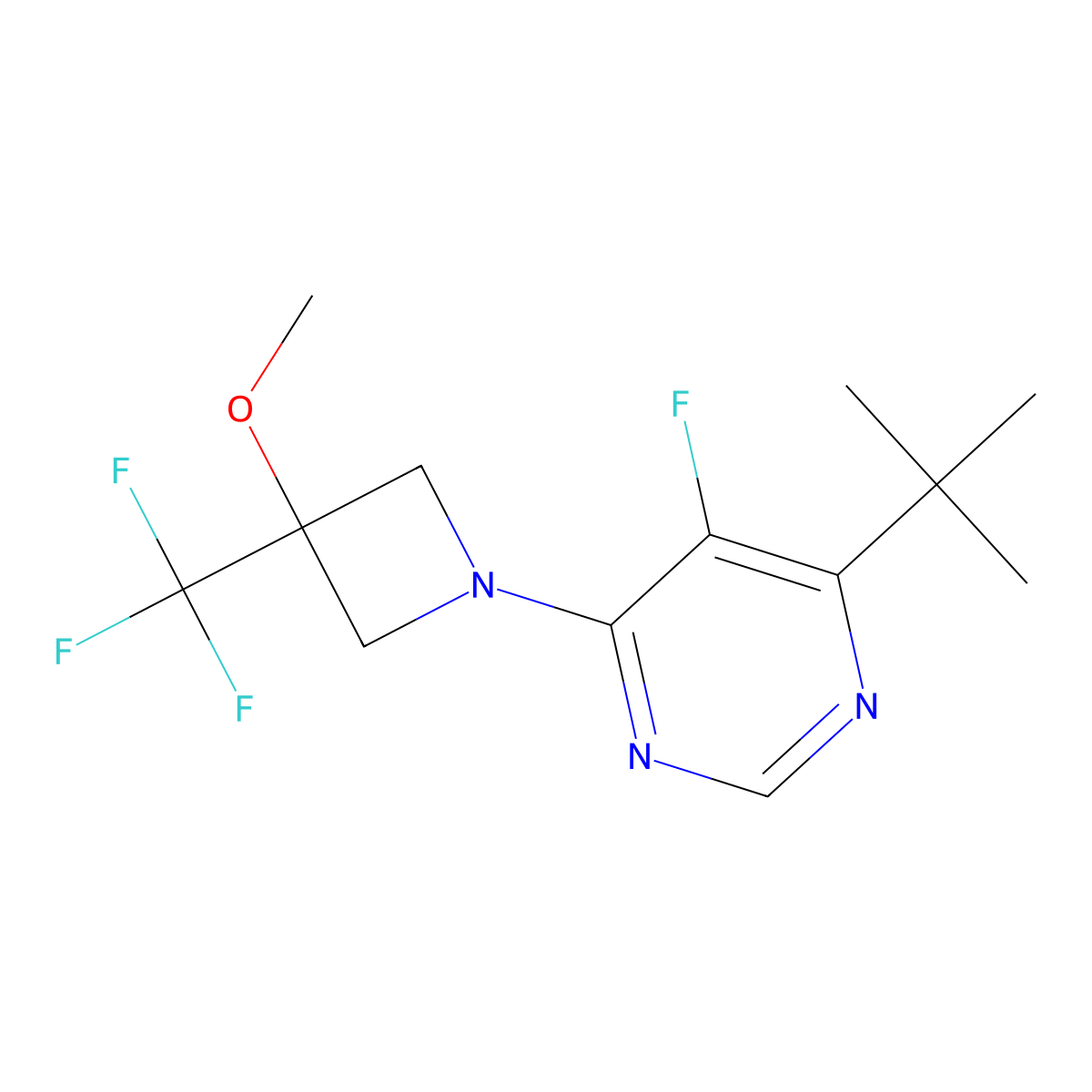 4-Tert-butyl-5-fluoro-6-[3-methoxy-3-(trifluoromethyl)azetidin-1-yl]pyrimidine molecular structure, CAS 3030836-14-4