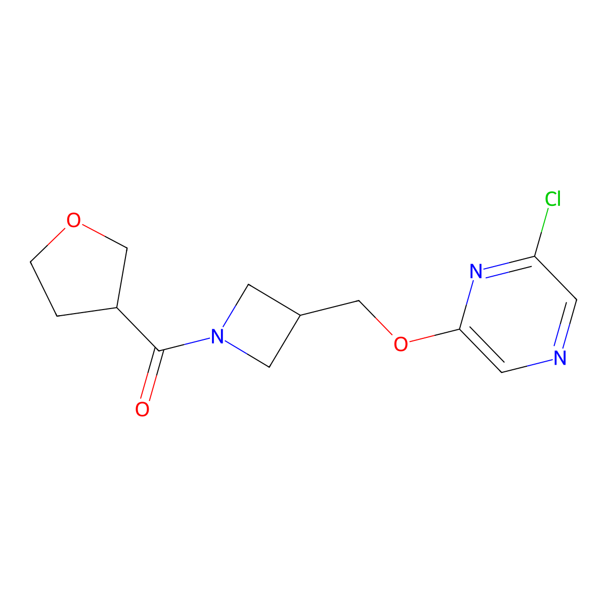 2-Chloro-6-{[1-(oxolane-3-carbonyl)azetidin-3-yl]methoxy}pyrazine molecular structure, CAS 3030836-60-0