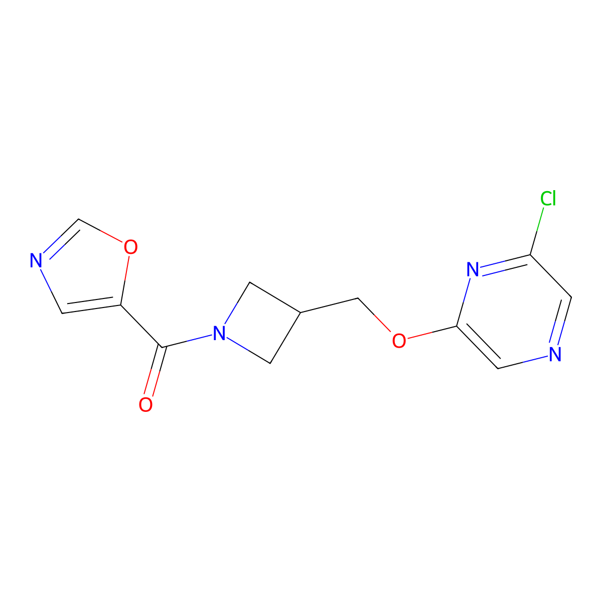 2-Chloro-6-{[1-(1,3-oxazole-5-carbonyl)azetidin-3-yl]methoxy}pyrazine molecular structure, CAS 3030836-63-3