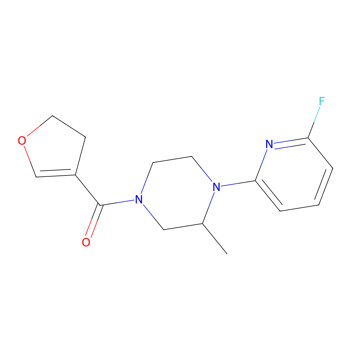 4-(4,5-Dihydrofuran-3-carbonyl)-1-(6-fluoropyridin-2-yl)-2-methylpiperazine molecular structure, CAS 3030836-73-5