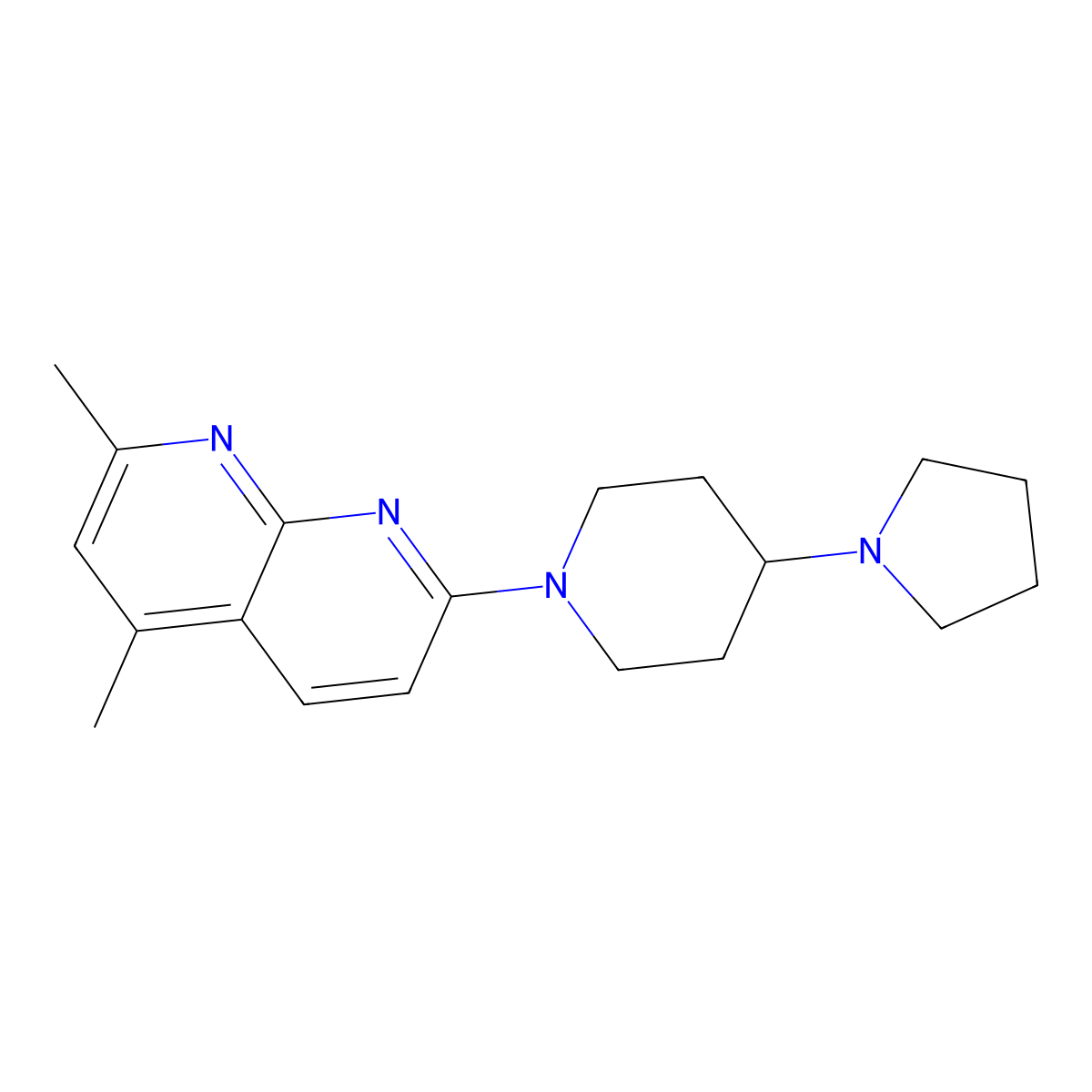 2,4-Dimethyl-7-[4-(pyrrolidin-1-yl)piperidin-1-yl]-1,8-naphthyridine molecular structure, CAS 3030839-34-7