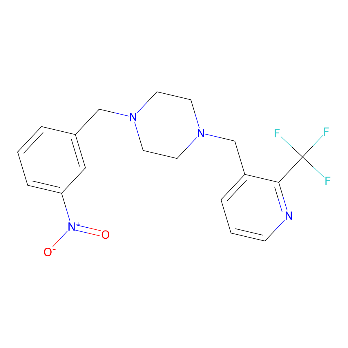 1-[(3-Nitrophenyl)methyl]-4-[[2-(trifluoromethyl)pyridin-3-yl]methyl]piperazine molecular structure, CAS 3030840-11-7