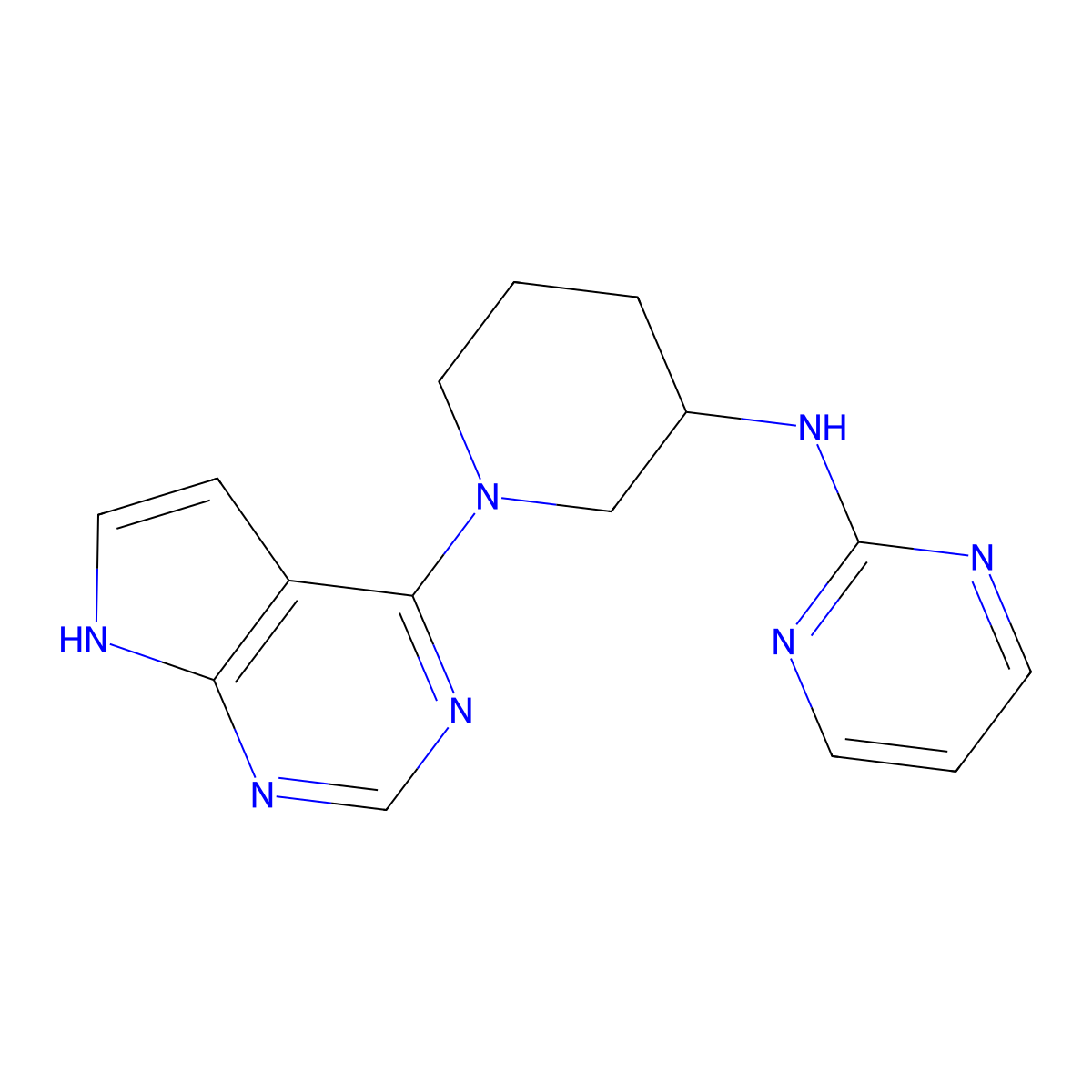 N-(1-{7H-pyrrolo[2,3-d]pyrimidin-4-yl}piperidin-3-yl)pyrimidin-2-amine molecular structure, CAS 3030841-35-8