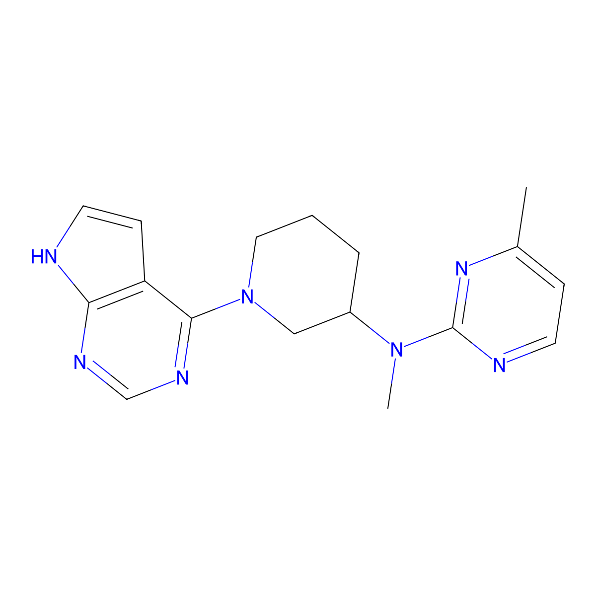 N,4-dimethyl-N-(1-{7H-pyrrolo[2,3-d]pyrimidin-4-yl}piperidin-3-yl)pyrimidin-2-amine molecular structure, CAS 3030841-37-0