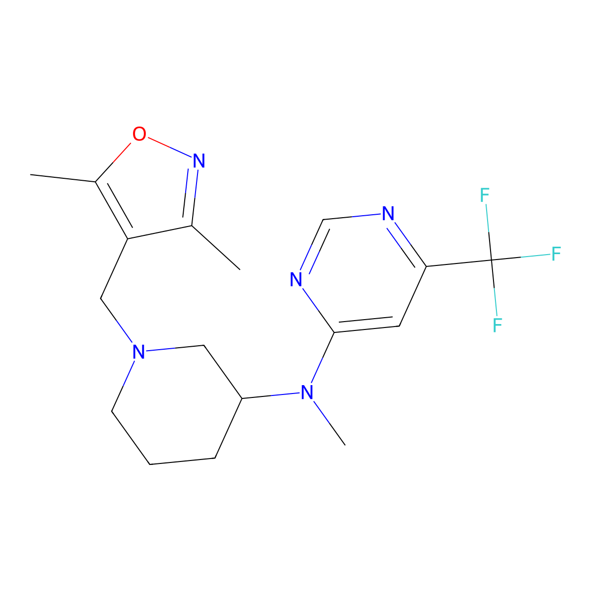 N-{1-[(3,5-dimethyl-1,2-oxazol-4-yl)methyl]piperidin-3-yl}-N-methyl-6-(trifluoromethyl)pyrimidin-4-amine molecular structure, CAS 3030841-40-5