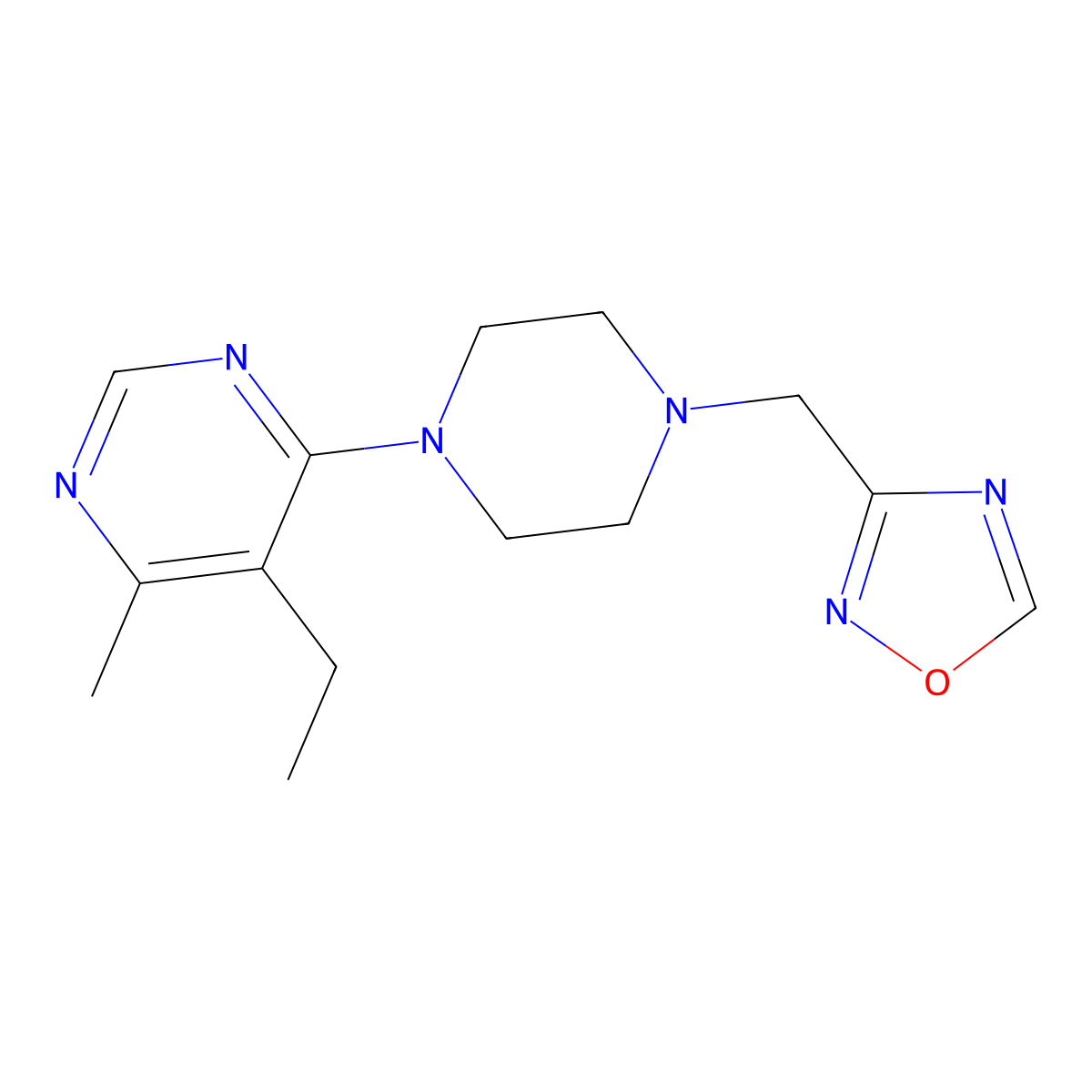 5-Ethyl-4-methyl-6-{4-[(1,2,4-oxadiazol-3-yl)methyl]piperazin-1-yl}pyrimidine molecular structure, CAS 3030841-45-0