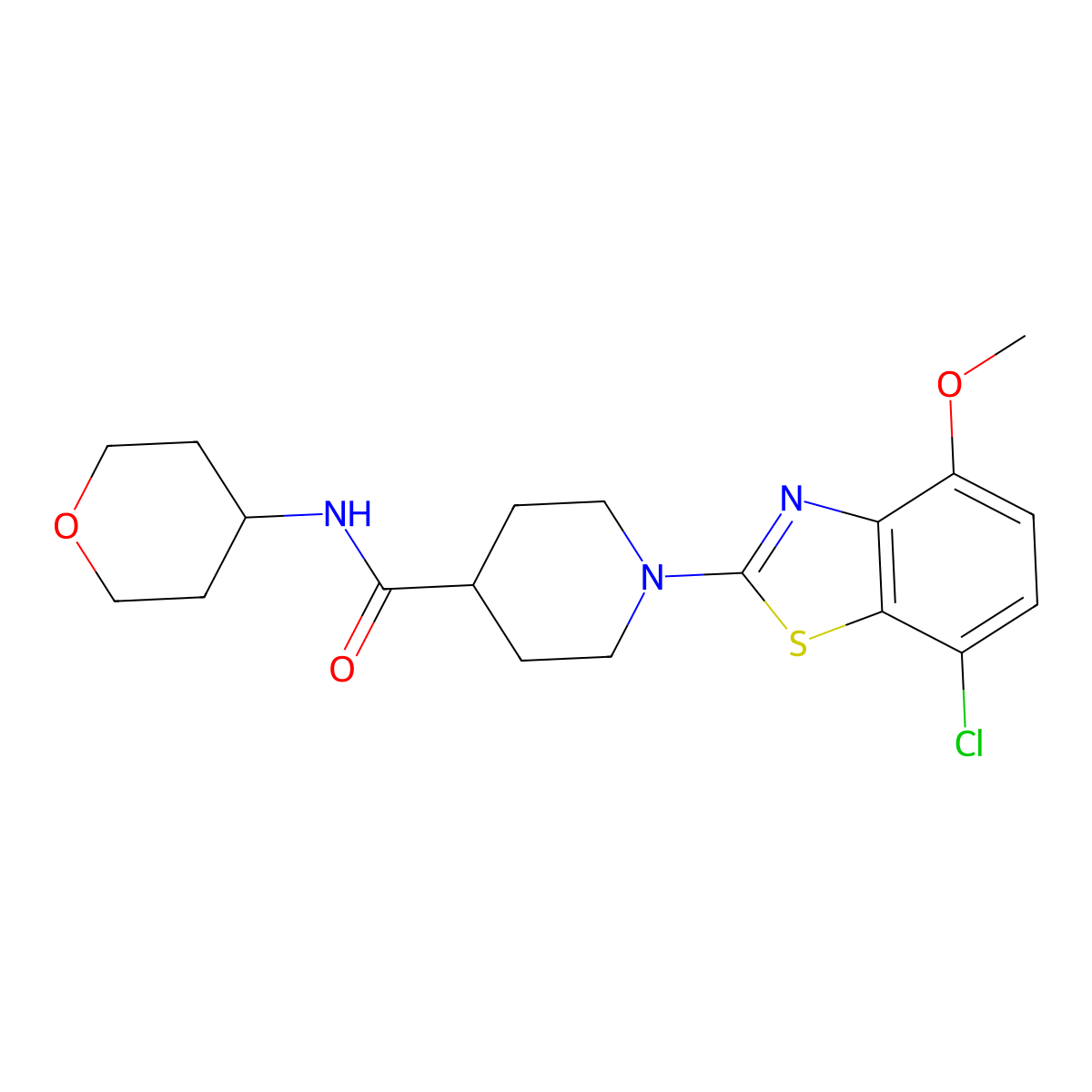 1-(7-chloro-4-methoxy-1,3-benzothiazol-2-yl)-N-(oxan-4-yl)piperidine-4-carboxamide molecular structure, CAS 3030841-52-9