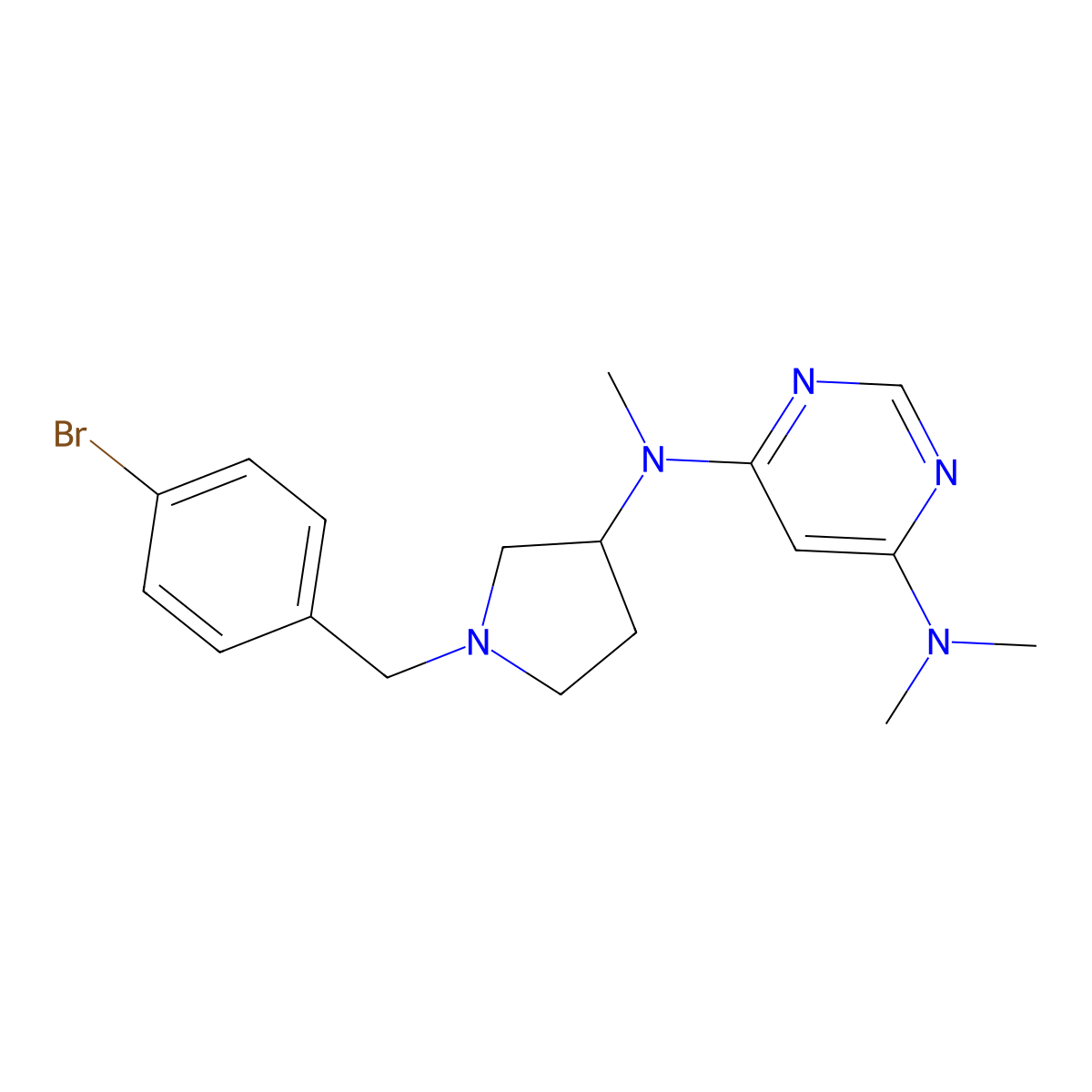 N4-{1-[(4-bromophenyl)methyl]pyrrolidin-3-yl}-N4,N6,N6-trimethylpyrimidine-4,6-diamine molecular structure, CAS 3030841-53-0