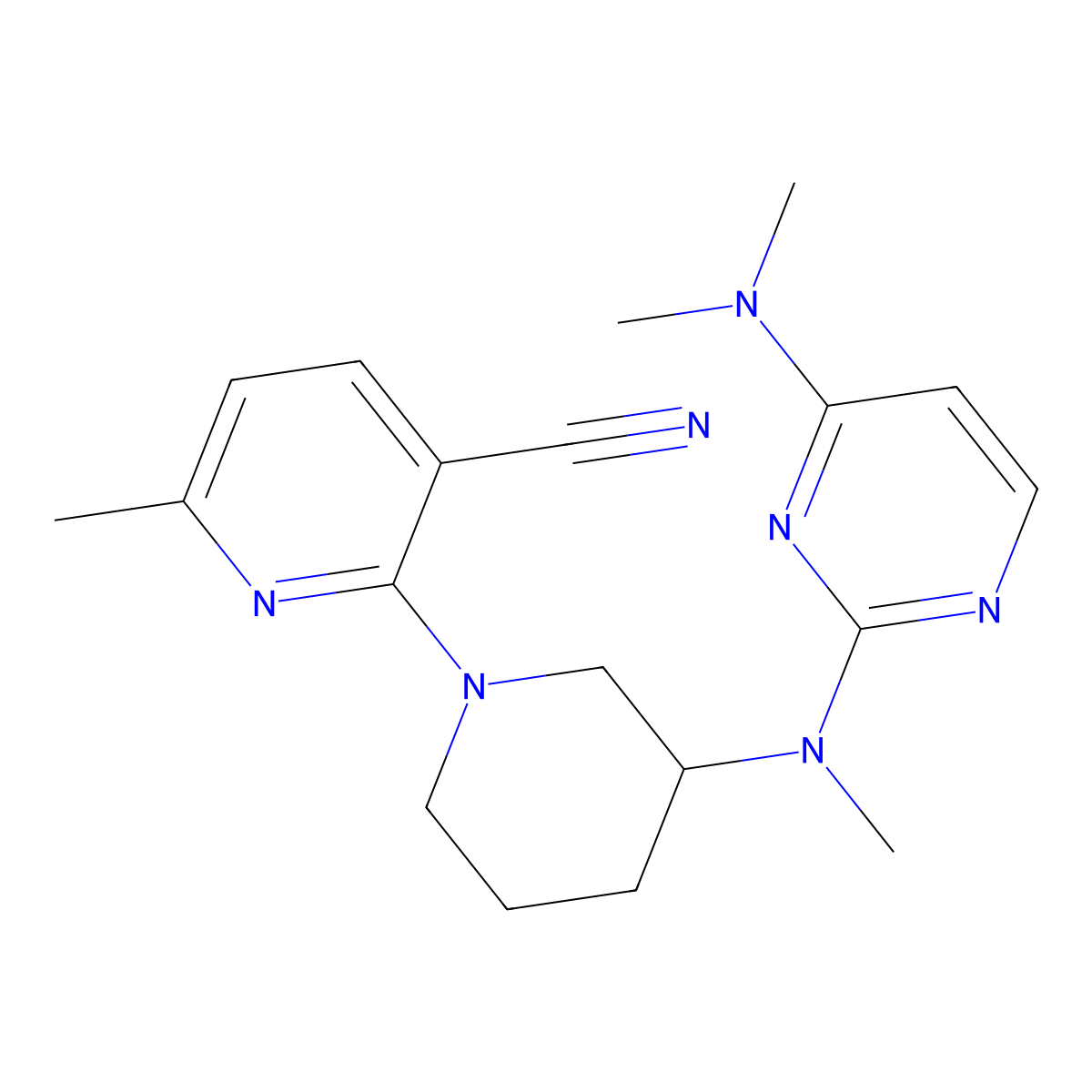2-(3-{[4-(Dimethylamino)pyrimidin-2-yl](methyl)amino}piperidin-1-yl)-6-methylpyridine-3-carbonitrile molecular structure, CAS 3030841-59-6