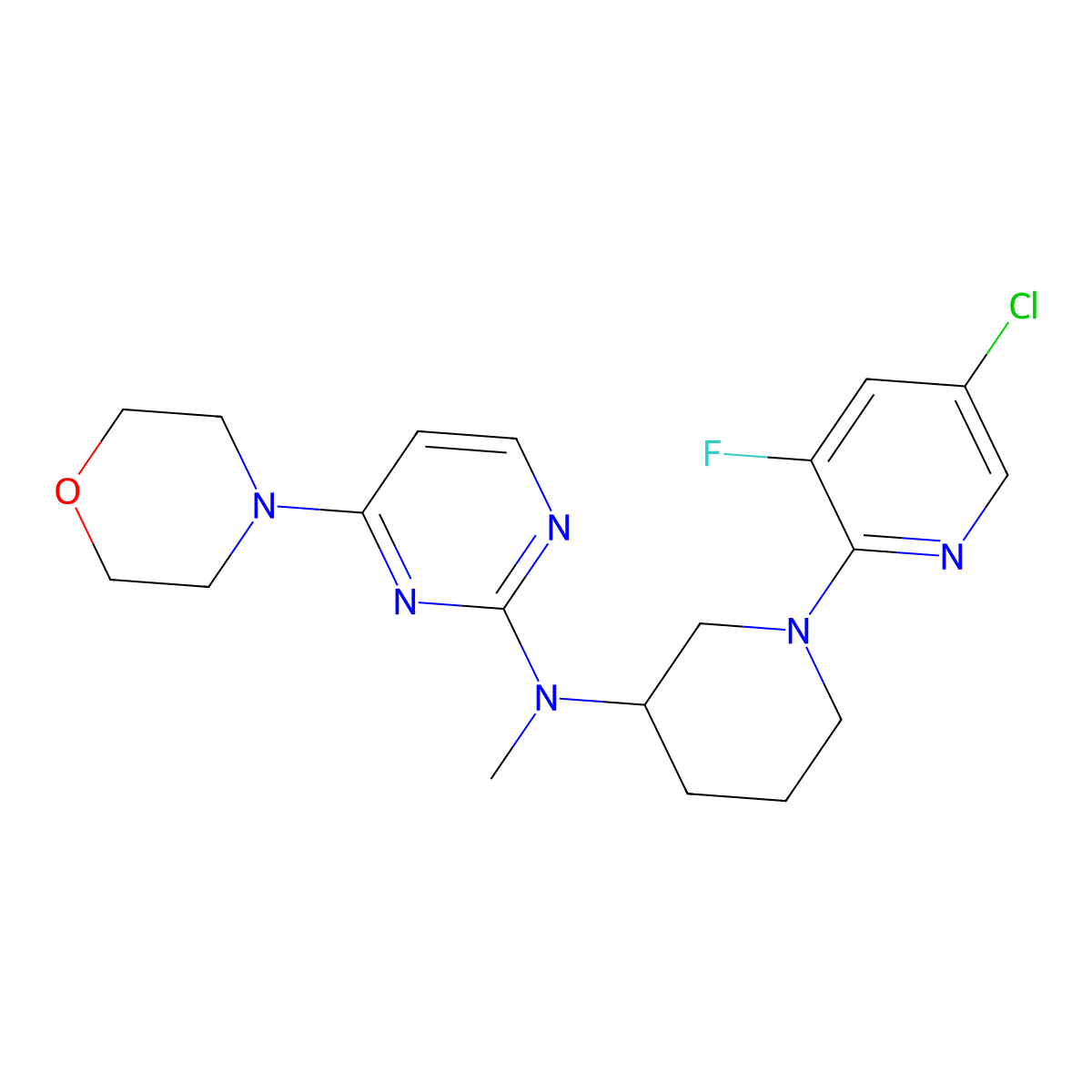 N-[1-(5-chloro-3-fluoropyridin-2-yl)piperidin-3-yl]-N-methyl-4-(morpholin-4-yl)pyrimidin-2-amine molecular structure, CAS 3030841-61-0