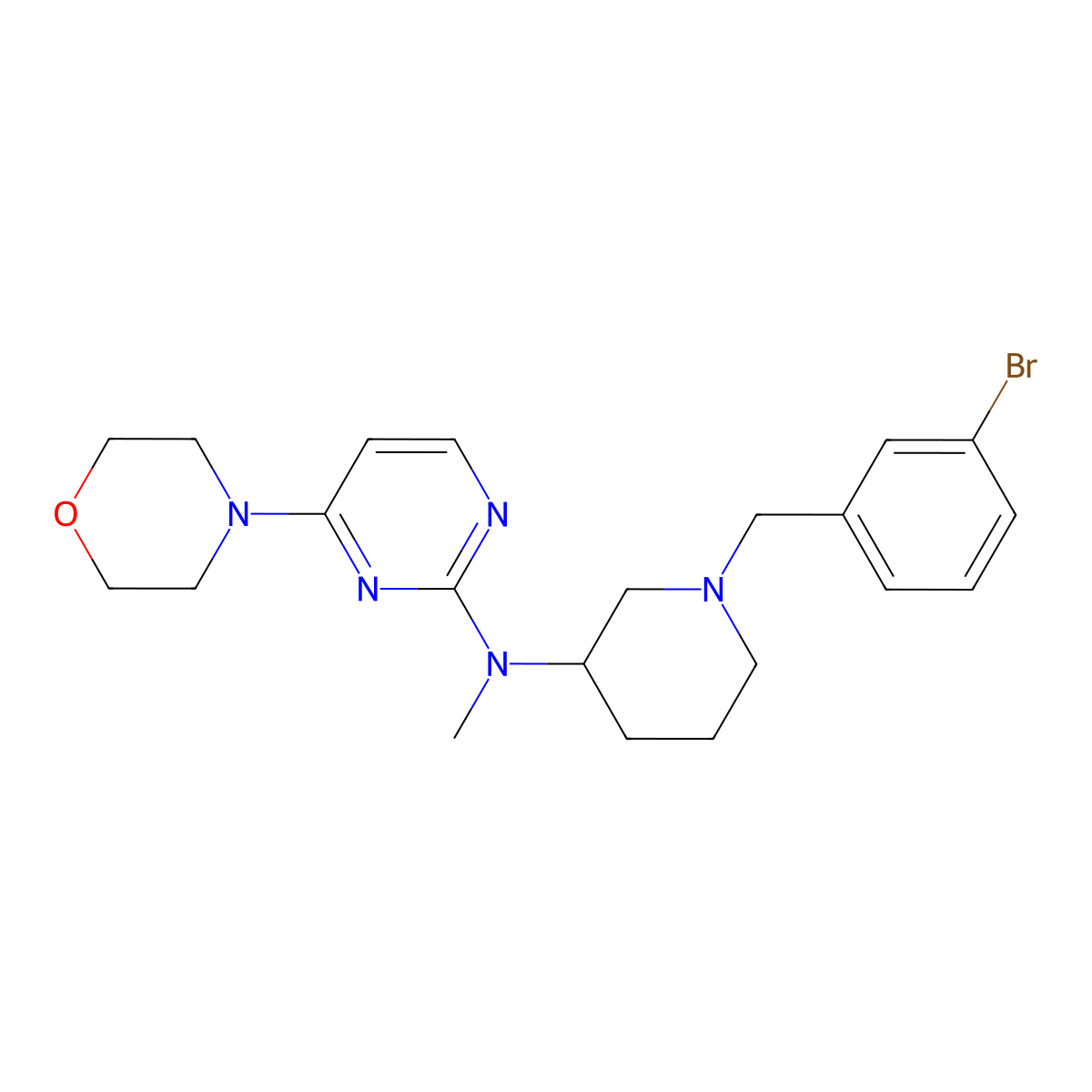 N-[1-[(3-bromophenyl)methyl]piperidin-3-yl]-N-methyl-4-morpholin-4-ylpyrimidin-2-amine molecular structure, CAS 3030841-63-2