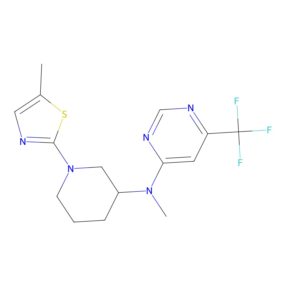 N-methyl-N-[1-(5-methyl-1,3-thiazol-2-yl)piperidin-3-yl]-6-(trifluoromethyl)pyrimidin-4-amine molecular structure, CAS 3030841-68-7