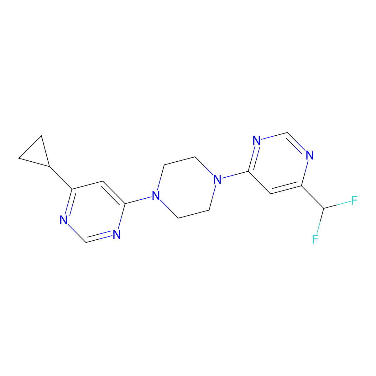 4-Cyclopropyl-6-{4-[6-(difluoromethyl)pyrimidin-4-yl]piperazin-1-yl}pyrimidine molecular structure, CAS 3030841-72-3