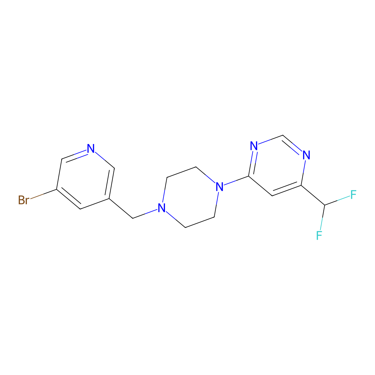 4-{4-[(5-Bromopyridin-3-yl)methyl]piperazin-1-yl}-6-(difluoromethyl)pyrimidine molecular structure, CAS 3030841-74-5