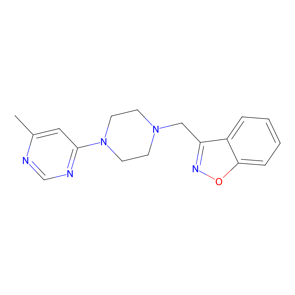 3-{[4-(6-Methylpyrimidin-4-yl)piperazin-1-yl]methyl}-1,2-benzoxazole molecular structure, CAS 3030841-78-9