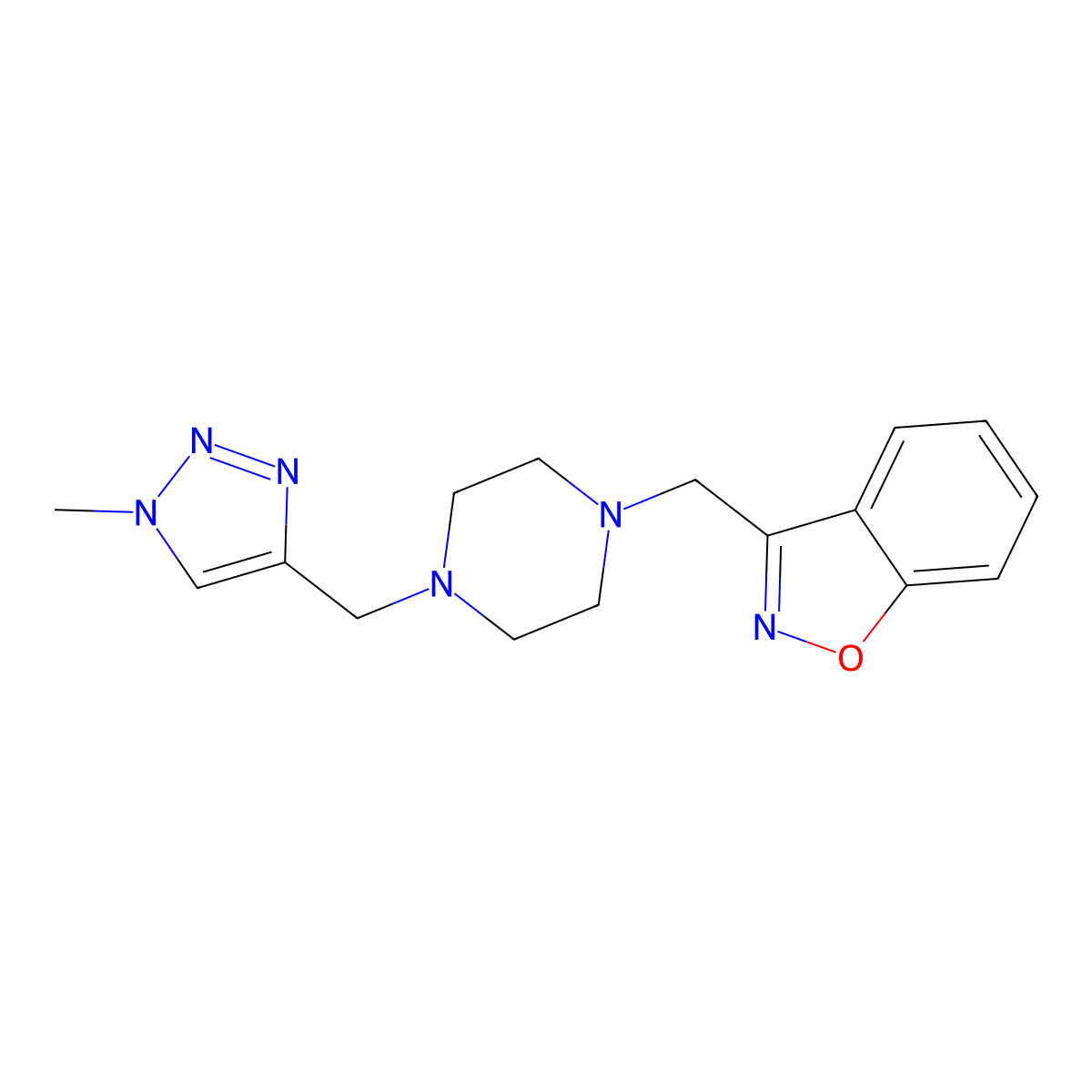 3-({4-[(1-methyl-1H-1,2,3-triazol-4-yl)methyl]piperazin-1-yl}methyl)-1,2-benzoxazole molecular structure, CAS 3030841-96-1