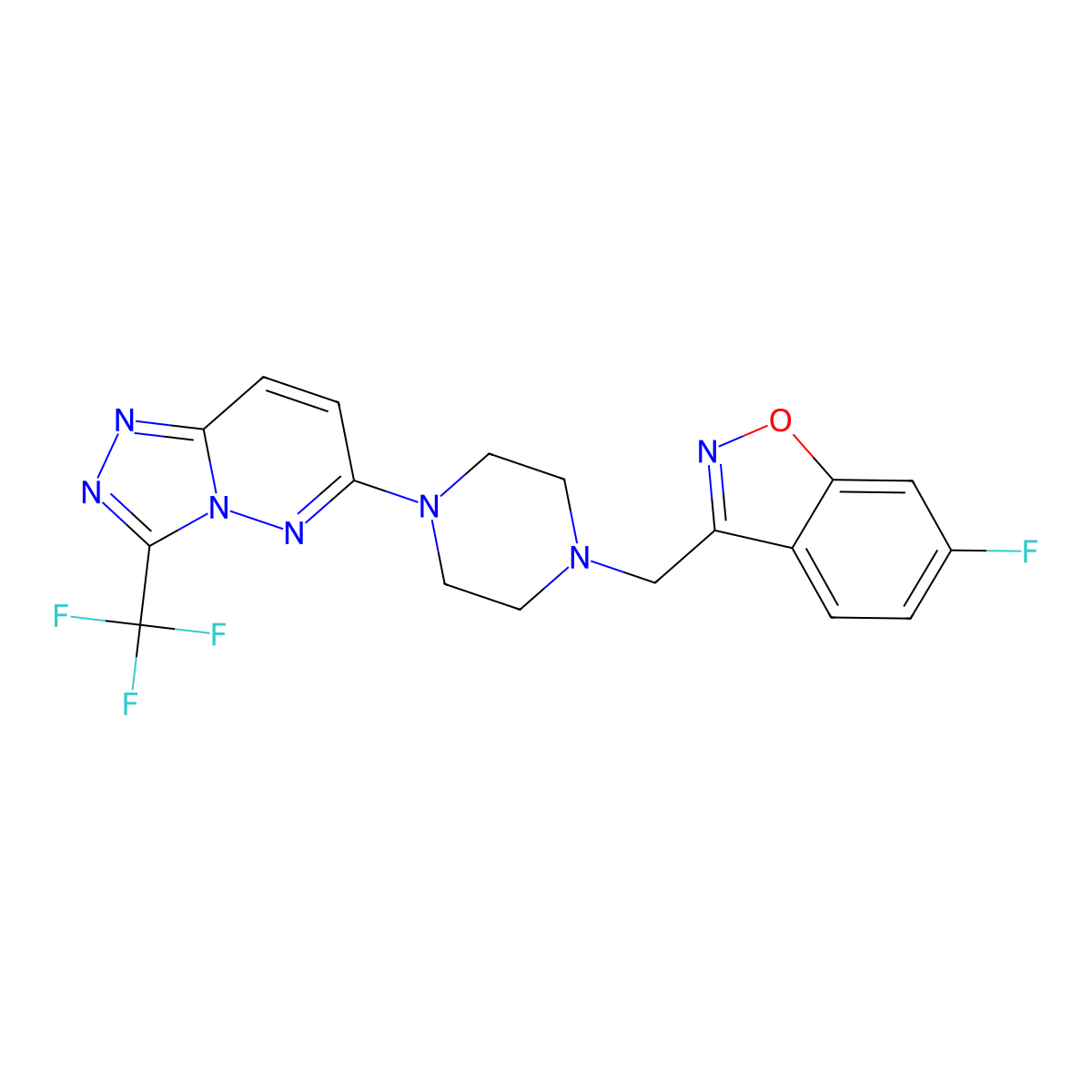 6-Fluoro-3-({4-[3-(trifluoromethyl)-[1,2,4]triazolo[4,3-b]pyridazin-6-yl]piperazin-1-yl}methyl)-1,2-benzoxazole molecular structure, CAS 3030842-04-4