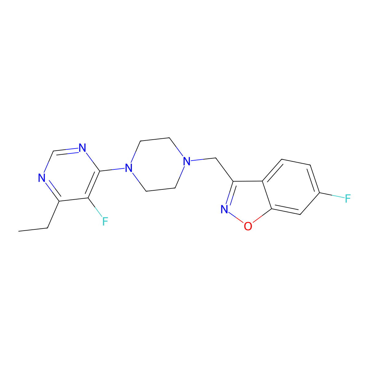 3-{[4-(6-Ethyl-5-fluoropyrimidin-4-yl)piperazin-1-yl]methyl}-6-fluoro-1,2-benzoxazole molecular structure, CAS 3030842-15-7