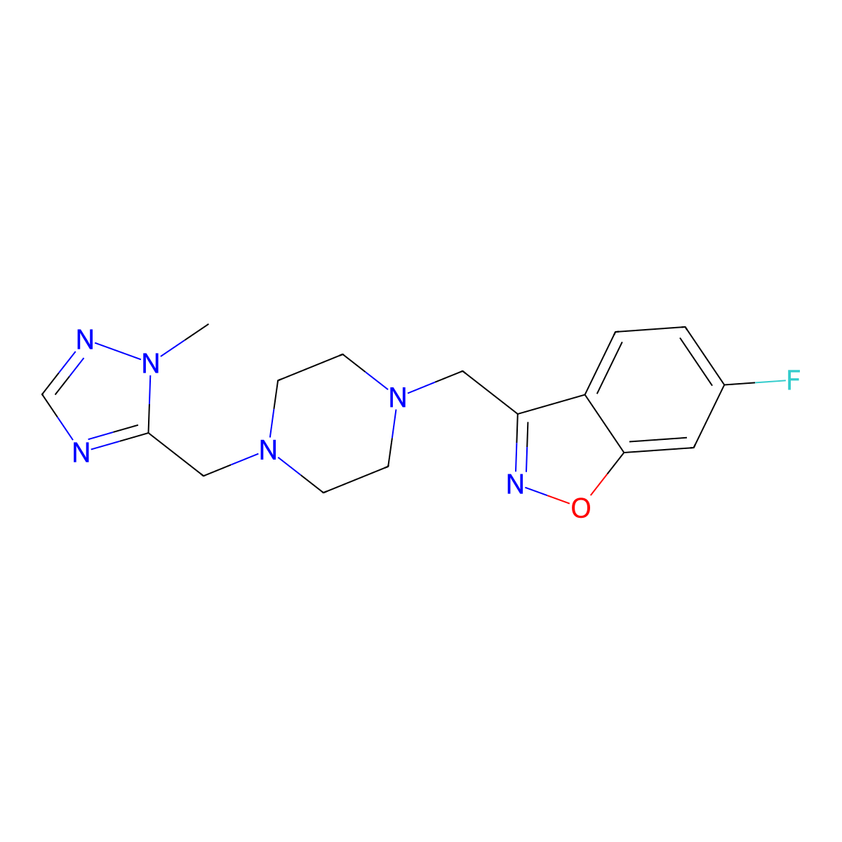 6-fluoro-3-({4-[(1-methyl-1H-1,2,4-triazol-5-yl)methyl]piperazin-1-yl}methyl)-1,2-benzoxazole molecular structure, CAS 3030842-18-0