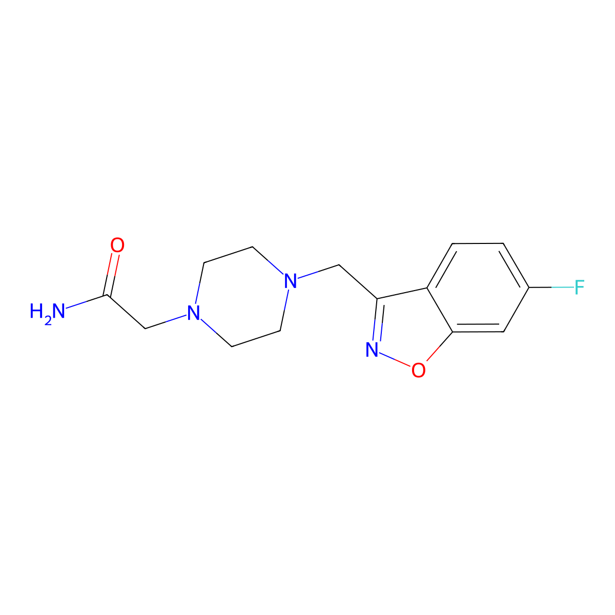 2-{4-[(6-Fluoro-1,2-benzoxazol-3-yl)methyl]piperazin-1-yl}acetamide molecular structure, CAS 3030842-20-4