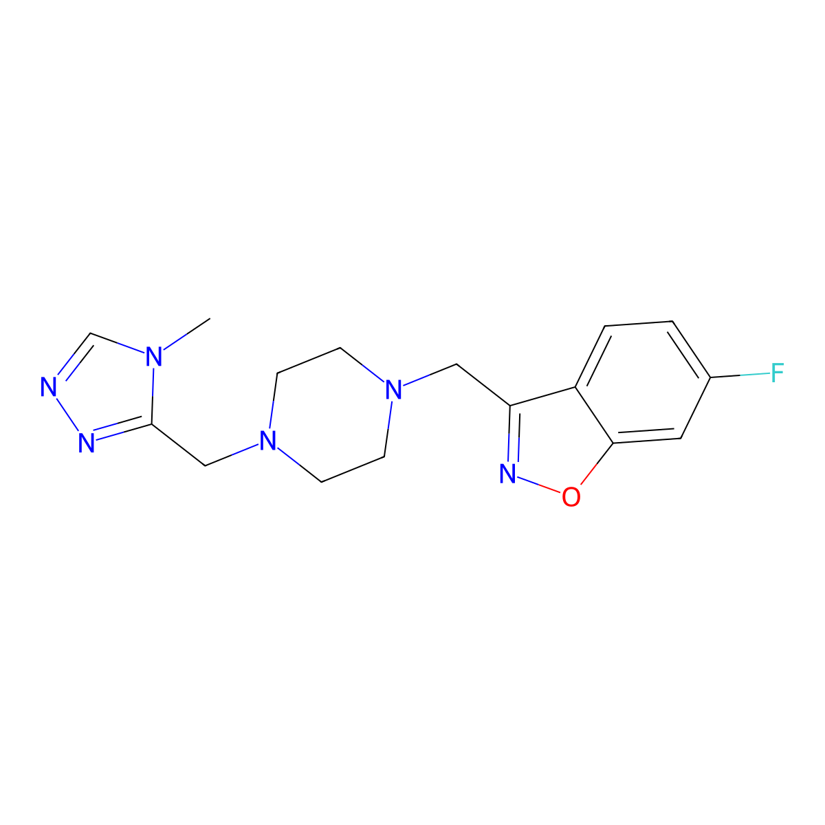 6-fluoro-3-({4-[(4-methyl-4H-1,2,4-triazol-3-yl)methyl]piperazin-1-yl}methyl)-1,2-benzoxazole molecular structure, CAS 3030842-23-7